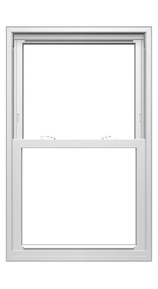 Pella 250 Series white vinyl double-hung window studio product photograph
